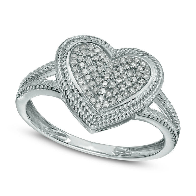 Image of ID 1 013 CT TW Natural Diamond Rope Frame Cluster Heart Ring in Solid 10K White Gold