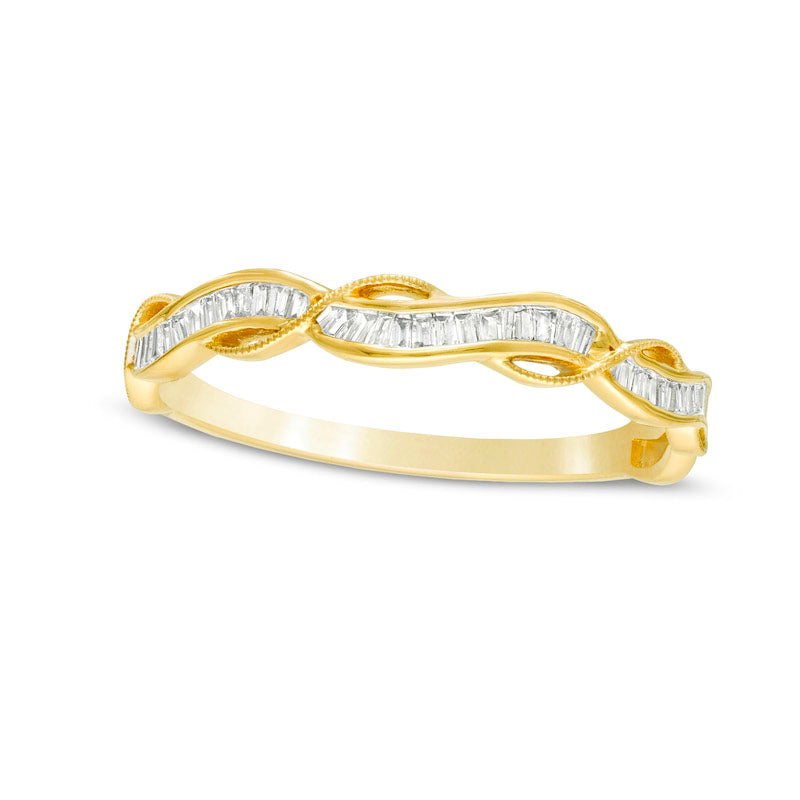 Image of ID 1 017 CT TW Baguette Natural Diamond Antique Vintage-Style Twist Anniversary Band in Solid 10K Yellow Gold