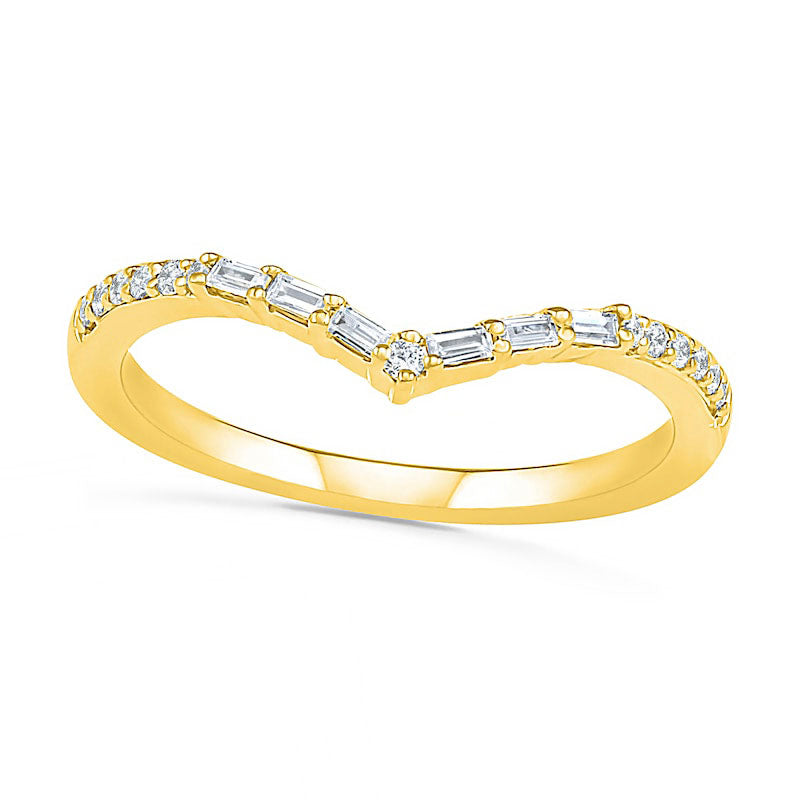 Image of ID 1 017 CT TW Baguette and Round Natural Diamond Chevron Anniversary Band in Solid 10K Yellow Gold