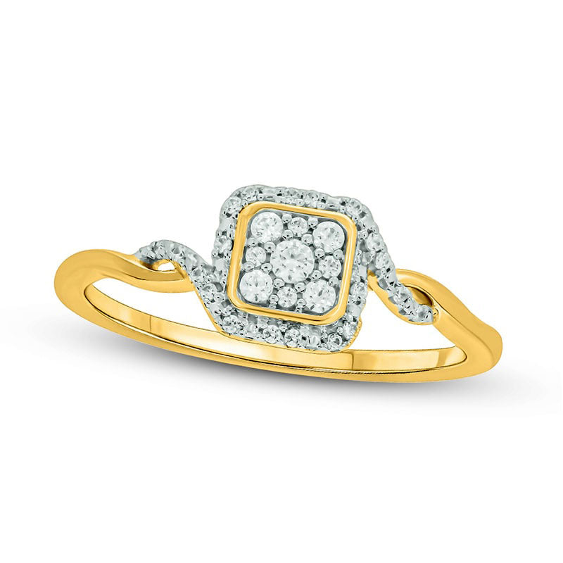 Image of ID 1 017 CT TW Composite Cushion Natural Diamond Frame Twist Shank Promise Ring in Sterling Silver with Solid 14K Gold Plate