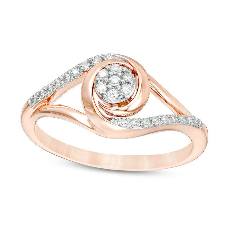 Image of ID 1 017 CT TW Composite Natural Diamond Swirl Split Shank Promise Ring in Solid 10K Rose Gold