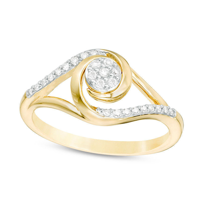 Image of ID 1 017 CT TW Composite Natural Diamond Swirl Split Shank Promise Ring in Solid 10K Yellow Gold