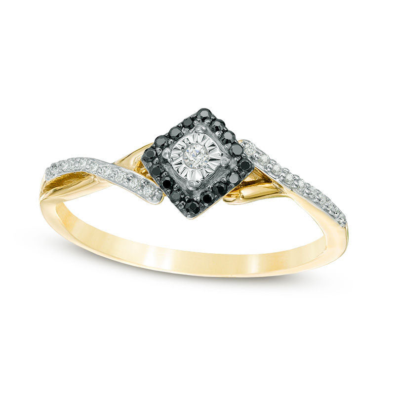 Image of ID 1 017 CT TW Enhanced Black and White Composite Natural Diamond Tilted Square Twist Ring in Solid 10K Yellow Gold