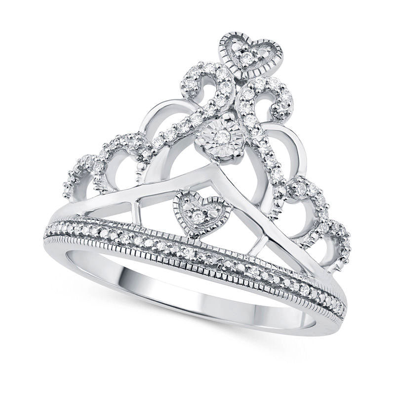 Image of ID 1 017 CT TW Natural Diamond Antique Vintage-Style Heart Crown Ring in Sterling Silver