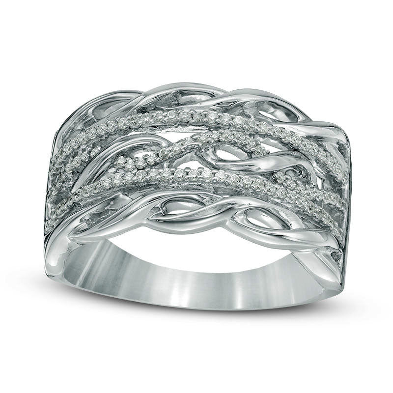 Image of ID 1 017 CT TW Natural Diamond Braided Triple Row Ring in Sterling Silver