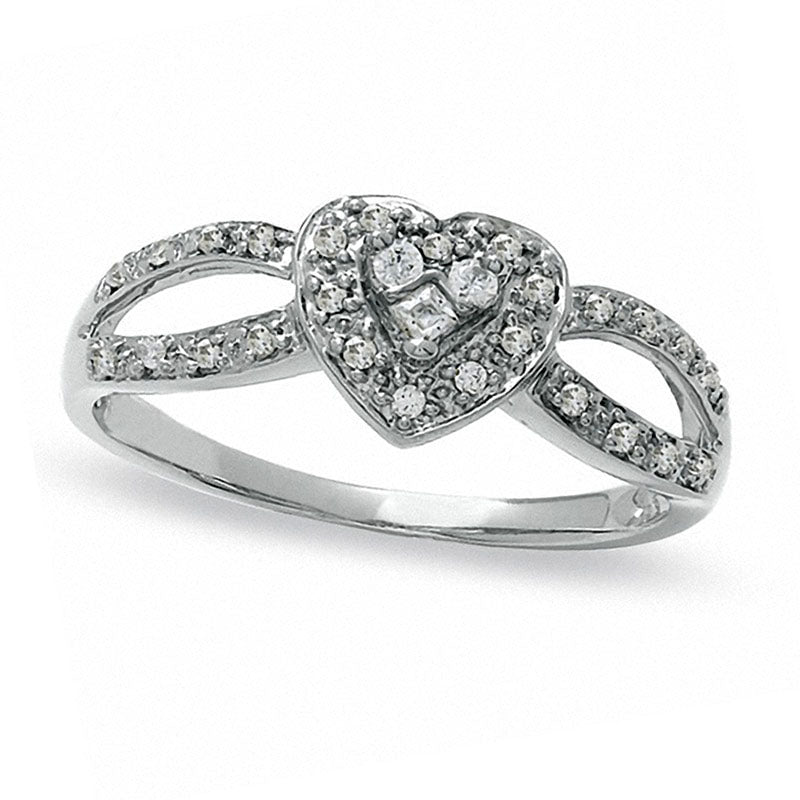 Image of ID 1 017 CT TW Natural Diamond Heart Split Shank Promise Ring in Solid 10K White Gold