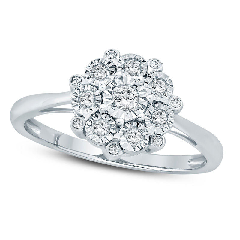 Image of ID 1 017 CT TW Natural Diamond Starburst Frame Ring in Sterling Silver