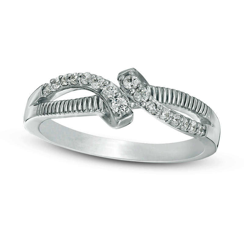 Image of ID 1 017 CT TW Natural Diamond Textured Bypass Promise Ring in Sterling Silver