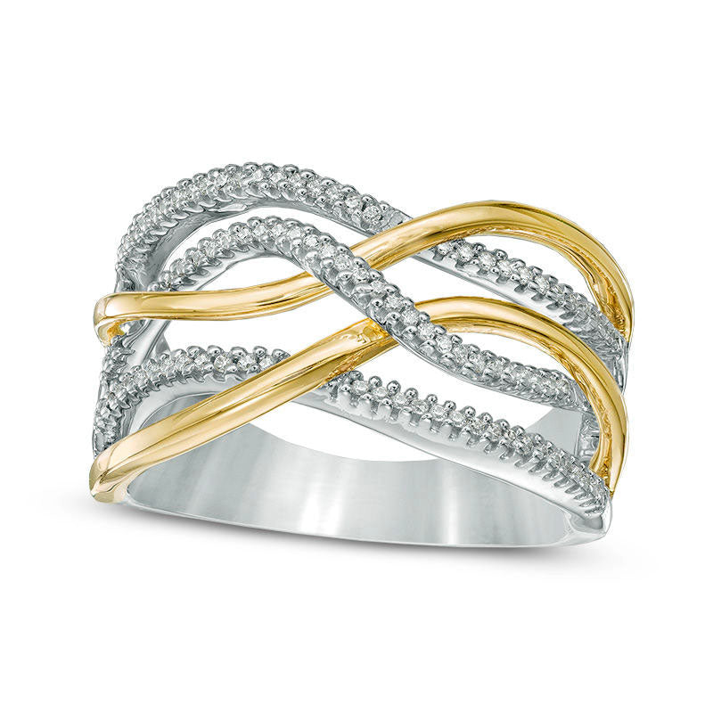 Image of ID 1 017 CT TW Natural Diamond Wavy Crossover Band in Sterling Silver and Solid 10K Yellow Gold