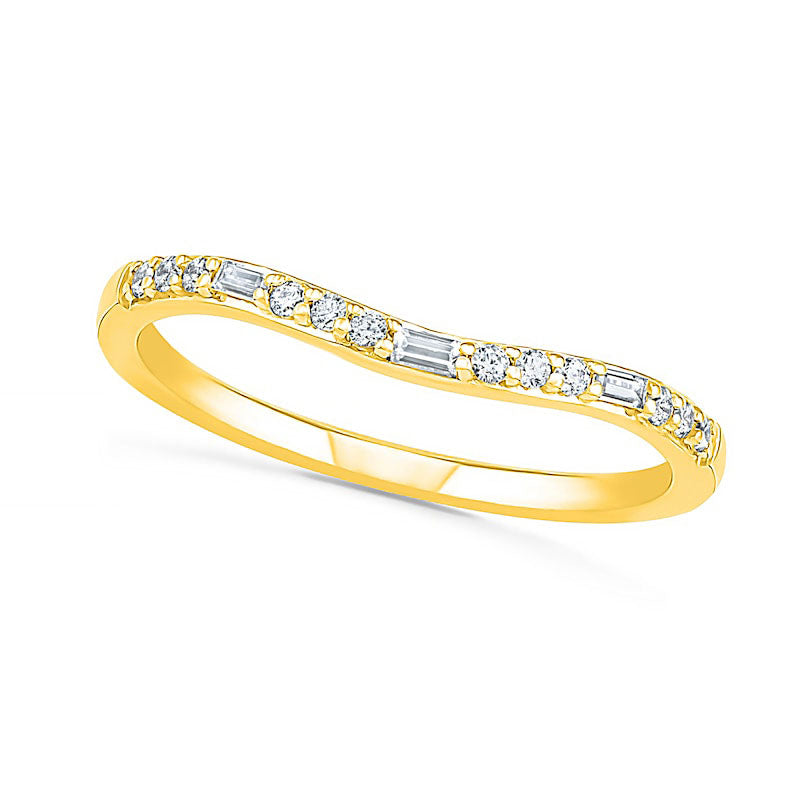 Image of ID 1 020 CT TW Baguette and Round Natural Diamond Contour Anniversary Band in Solid 10K Yellow Gold