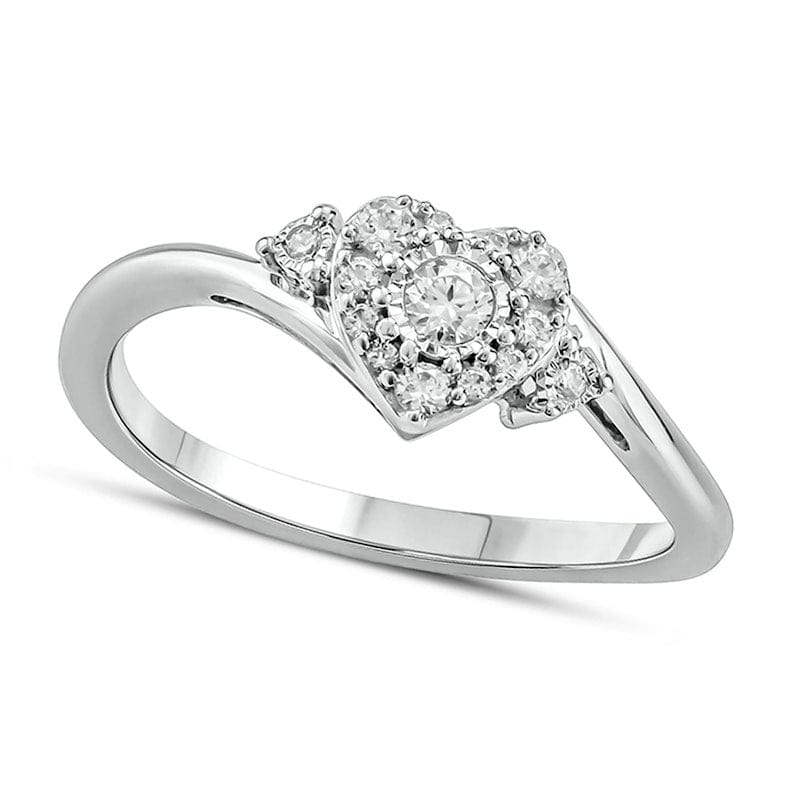 Image of ID 1 020 CT TW Composite Heart Natural Diamond Bypass Promise Ring in Sterling Silver