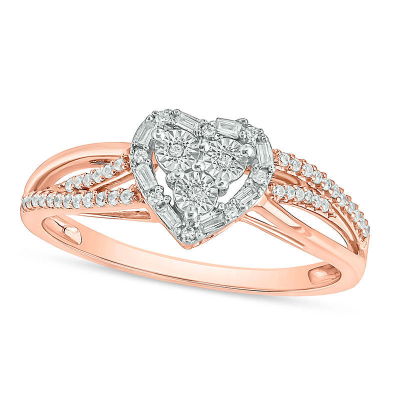 Image of ID 1 020 CT TW Composite Natural Diamond Art Deco Heart Frame Bypass Promise Ring in Solid 10K Rose Gold