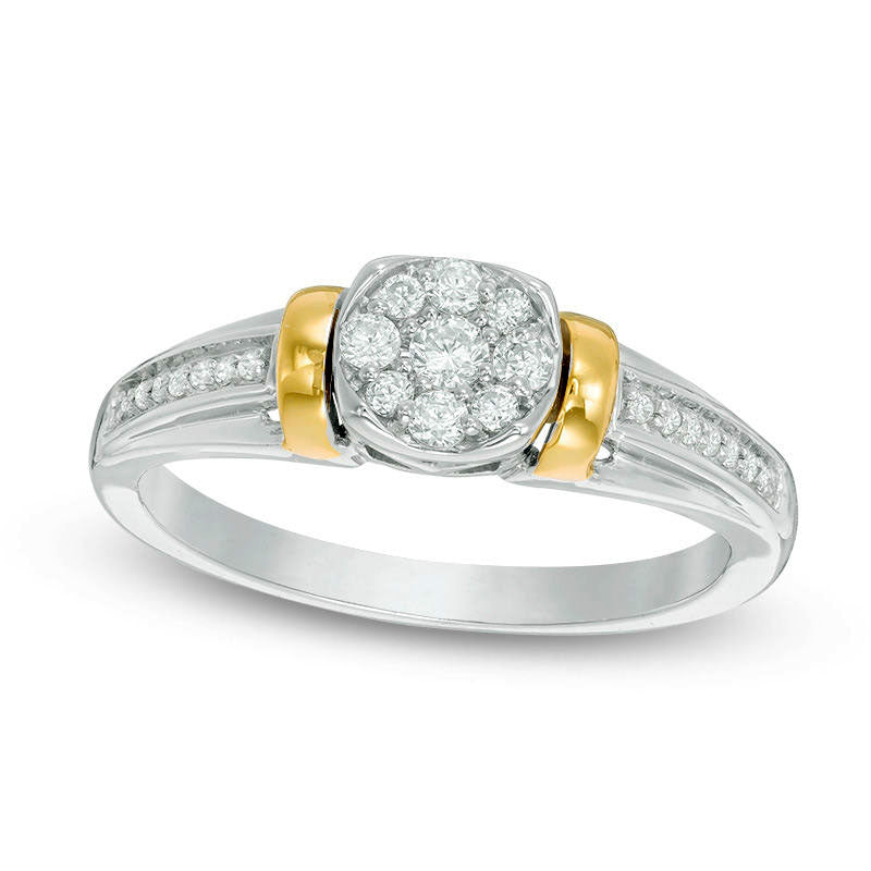 Image of ID 1 020 CT TW Composite Natural Diamond Collar Promise Ring in Sterling Silver and Solid 10K Yellow Gold