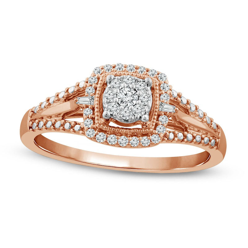 Image of ID 1 020 CT TW Composite Natural Diamond Cushion Frame Split Shank Promise Ring in Solid 10K Rose Gold