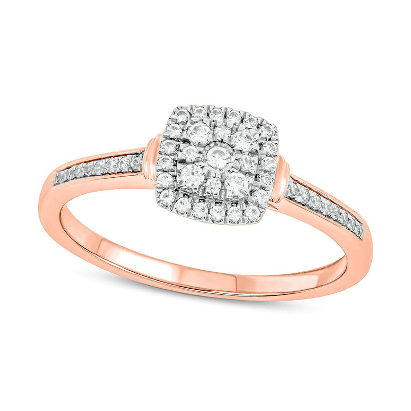Image of ID 1 020 CT TW Composite Natural Diamond Cushion-Shape Frame Promise Ring in Solid 10K Rose Gold