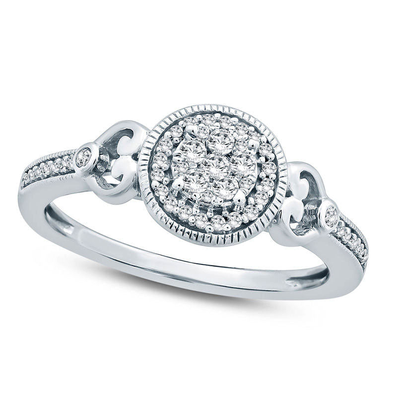 Image of ID 1 020 CT TW Composite Natural Diamond Filigree Heart Sides Promise Ring in Sterling Silver