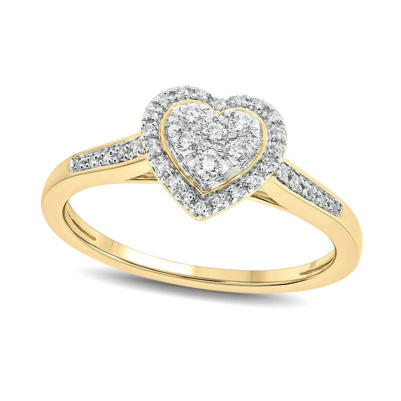 Image of ID 1 020 CT TW Composite Natural Diamond Heart-Shape Frame Promise Ring in Solid 10K Yellow Gold