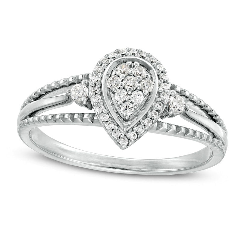 Image of ID 1 020 CT TW Composite Natural Diamond Pear-Shaped Frame Antique Vintage-Style Split Shank Promise Ring in Solid 10K White Gold
