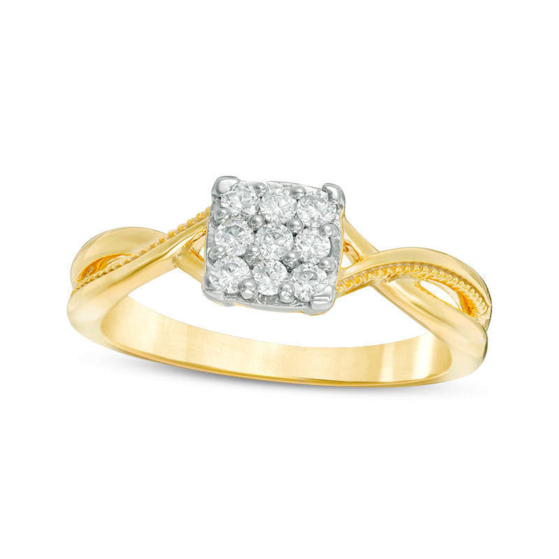 Image of ID 1 020 CT TW Composite Natural Diamond Square Twist Shank Promise Ring in Solid 10K Yellow Gold