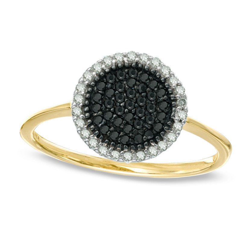 Image of ID 1 020 CT TW Enhanced Black and White Natural Diamond Cluster Frame Ring in Solid 10K Yellow Gold