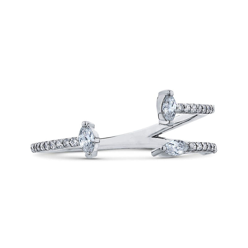 Image of ID 1 020 CT TW Marquise and Round Natural Diamond Double Row Open Ring in Solid 10K White Gold