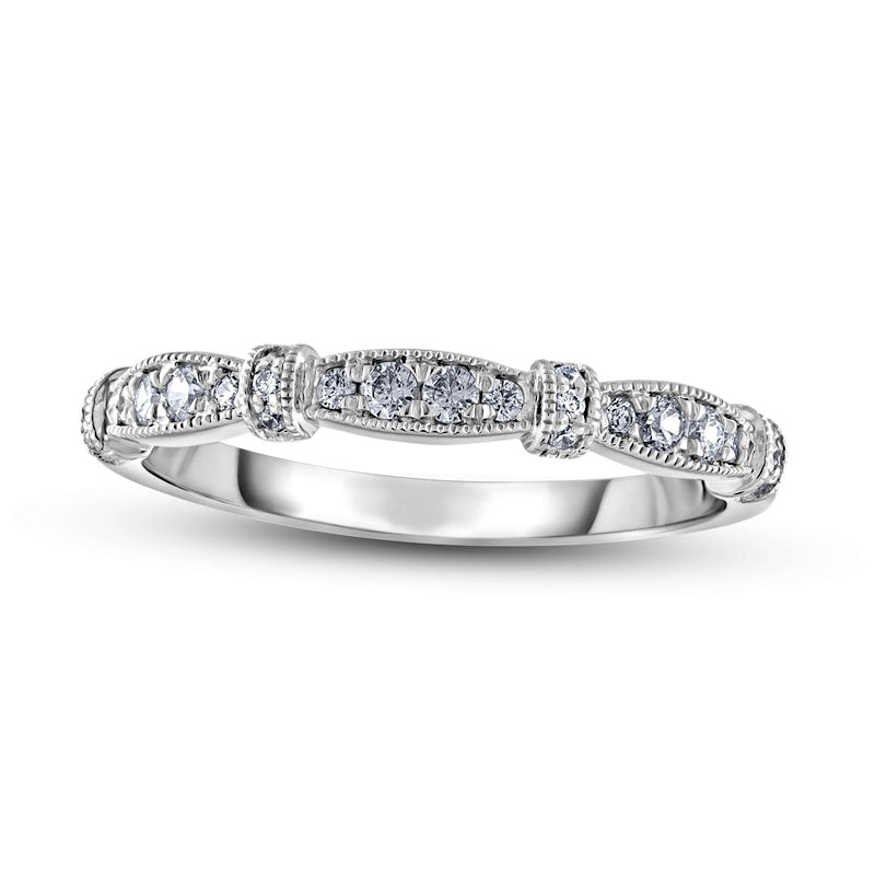 Image of ID 1 020 CT TW Natural Diamond Alternating Collar Antique Vintage-Style Stackable Band in Solid 14K White Gold