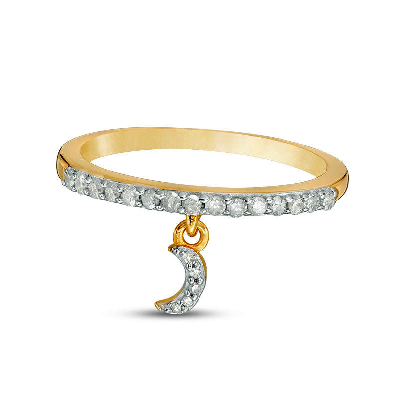 Image of ID 1 020 CT TW Natural Diamond Crescent Moon Charm Ring in Sterling Silver with Solid 14K Gold Plate