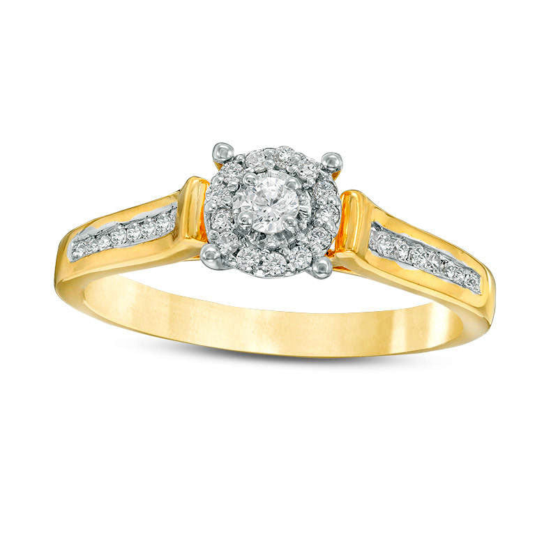 Image of ID 1 020 CT TW Natural Diamond Double Frame Promise Ring in Solid 10K Yellow Gold