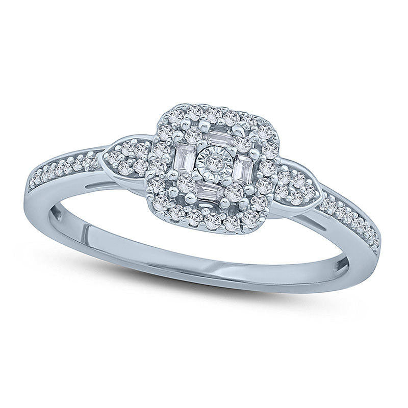 Image of ID 1 020 CT TW Natural Diamond Double Square Frame Petal-Sides Promise Ring in Solid 10K White Gold
