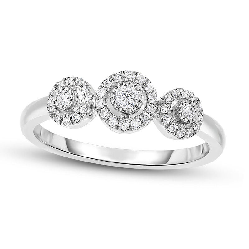 Image of ID 1 020 CT TW Natural Diamond Frame Three Stone Ring in Solid 10K White Gold