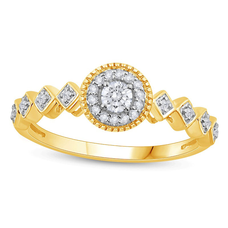 Image of ID 1 020 CT TW Natural Diamond Frame Zig-Zag Shank Promise Ring in Solid 10K Yellow Gold