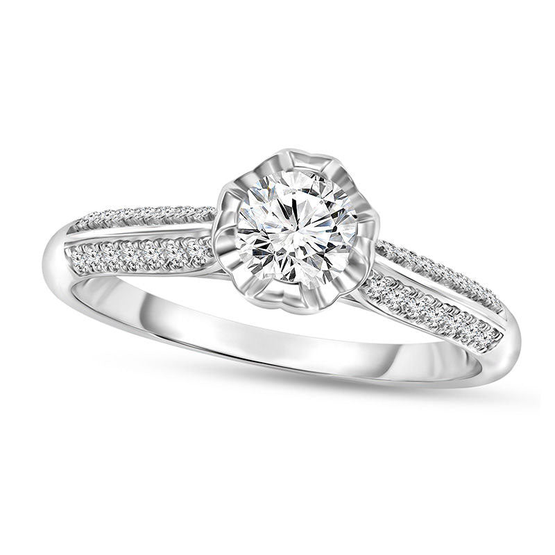 Image of ID 1 020 CT TW Natural Diamond Wavy Frame Promise Ring in Solid 10K White Gold