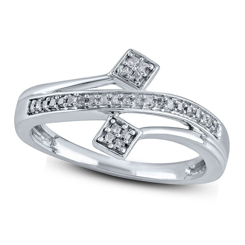 Image of ID 1 020 CT TW Princess-Cut Natural Diamond Cluster Bypass Ring in Sterling Silver