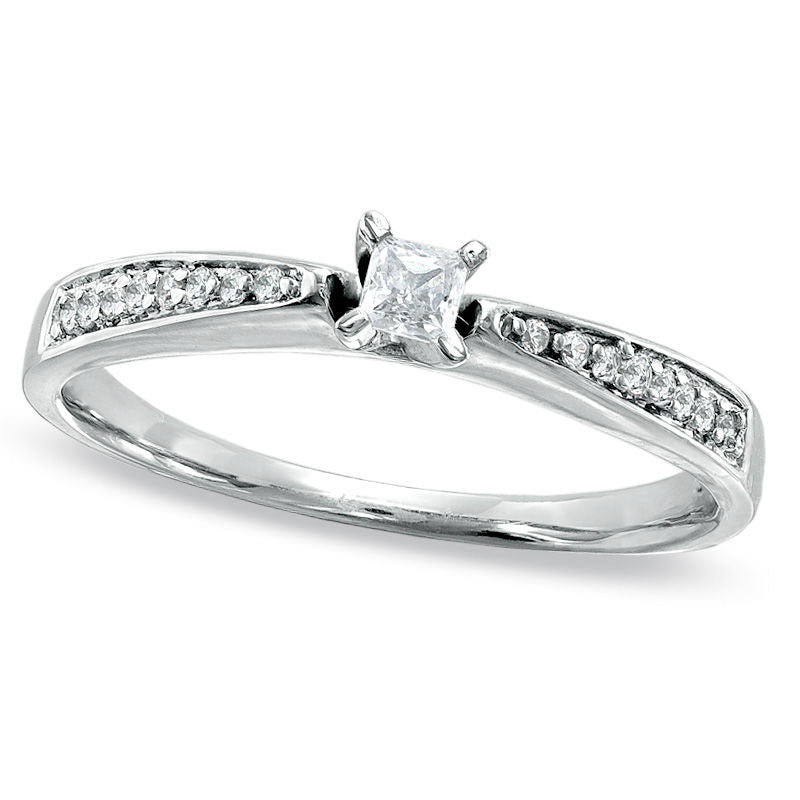 Image of ID 1 020 CT TW Princess-Cut Natural Diamond Tapered Shank Promise Ring in Solid 10K White Gold