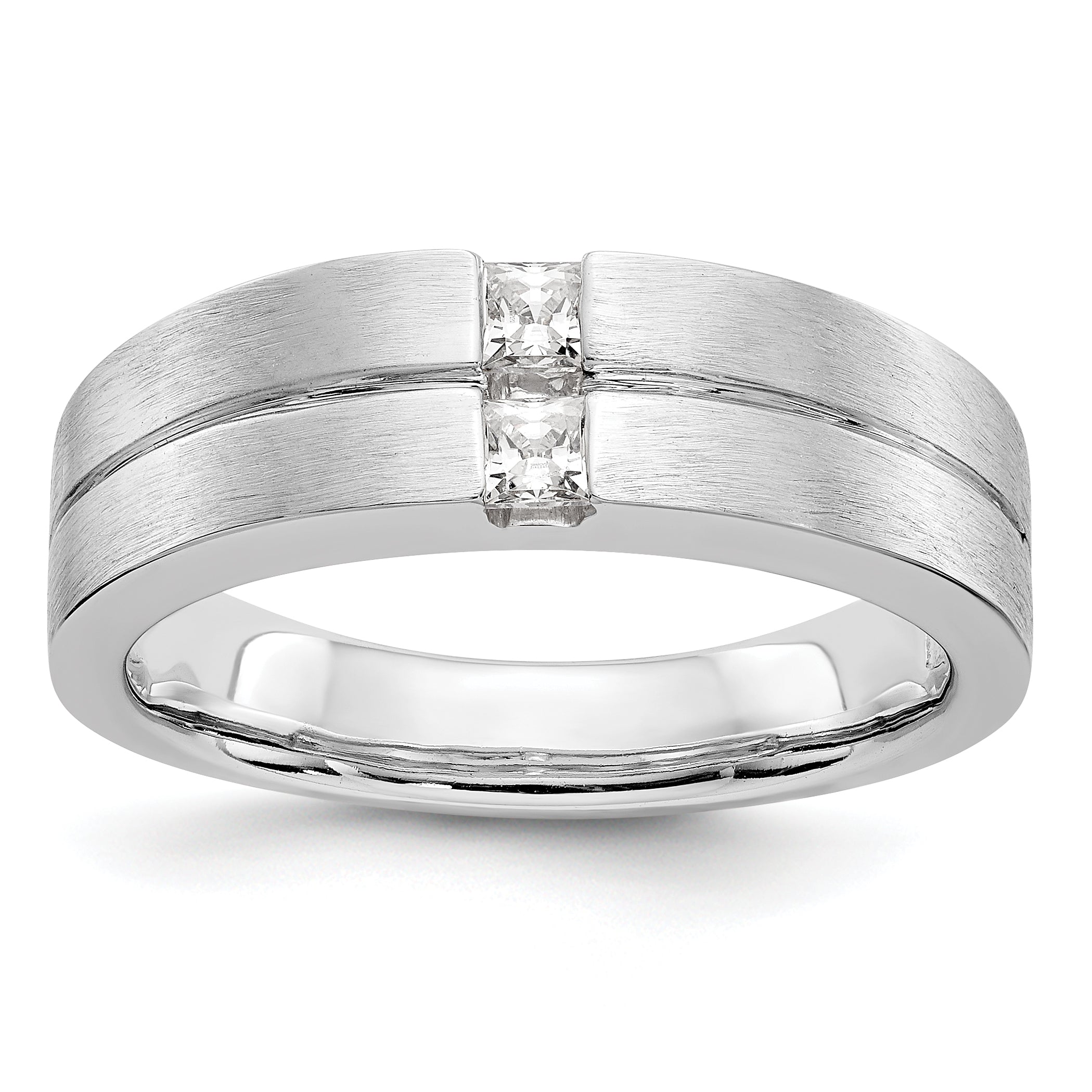 Image of ID 1 024ct CZ Solid Real 14K White Gold Men's Wedding Band Ring