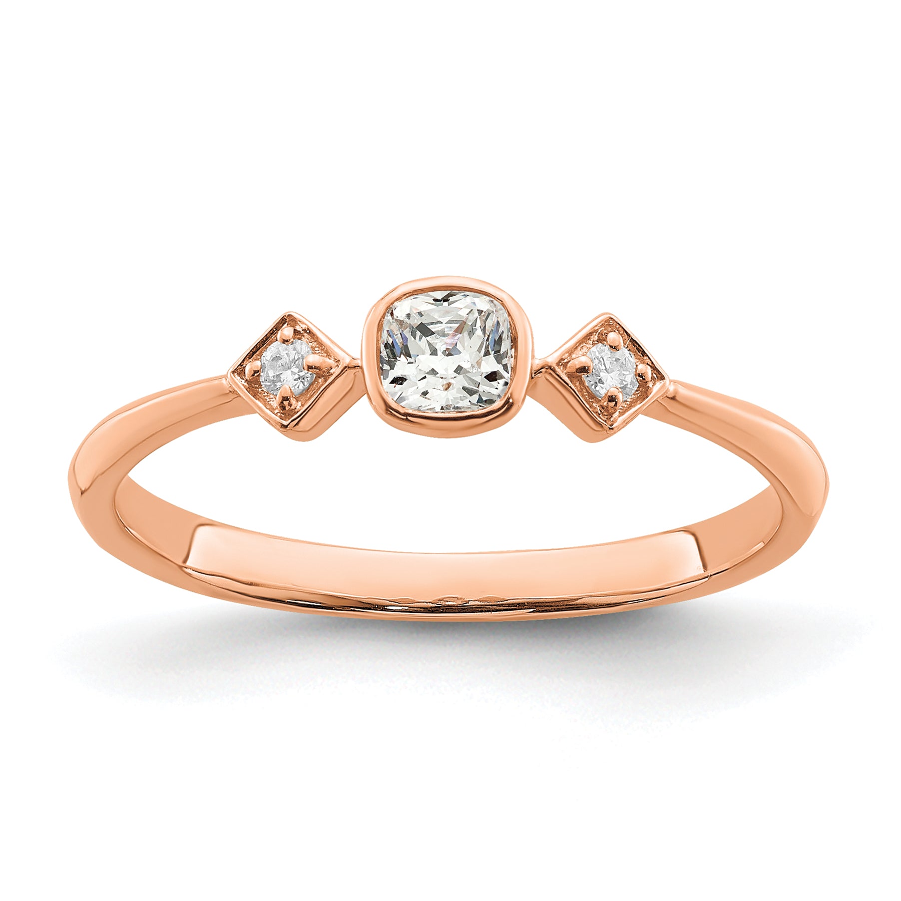 Image of ID 1 024ct CZ Solid Real 14k Rose Gold Polish Petite Cushion Complete Dia Ring