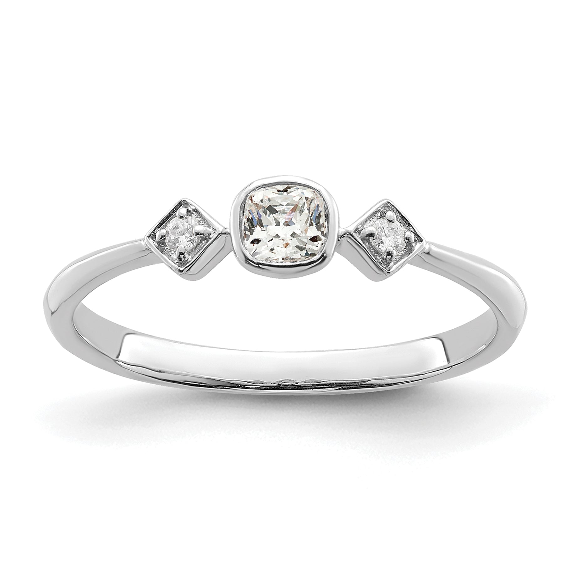 Image of ID 1 024ct CZ Solid Real 14k White Gold Polish Petite Cushion Complete Dia Ring