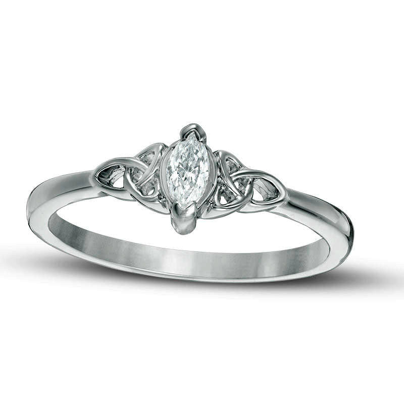 Image of ID 1 025 CT Marquise Natural Clarity Enhanced Diamond Solitaire Celtic Knot Promise Ring in Solid 10K White Gold