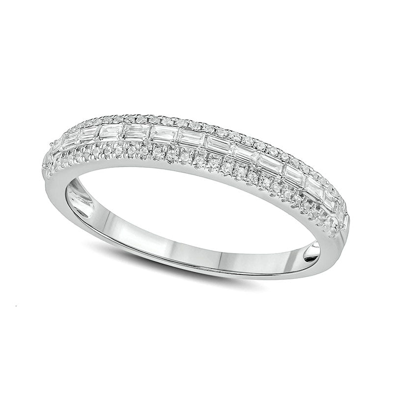 Image of ID 1 025 CT TW Baguette and Round Natural Diamond Multi-Row Band in Solid 10K White Gold