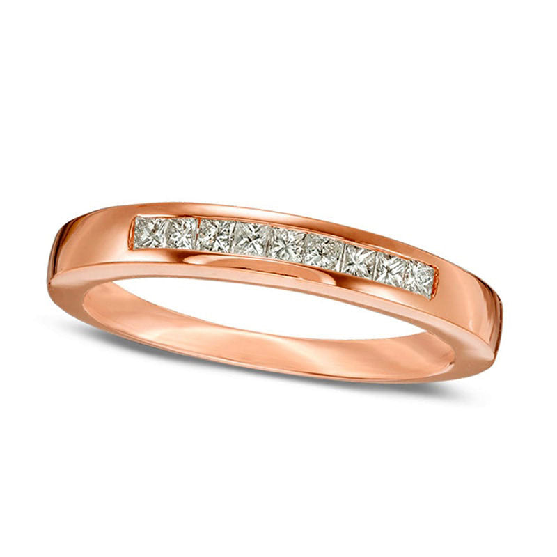 Image of ID 1 025 CT TW Certified Princess-Cut Natural Diamond Nine Stone Anniversary Band in Solid 14K Rose Gold (I/I1)