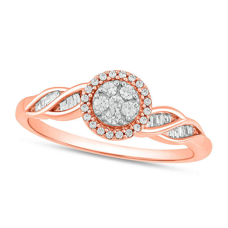 Image of ID 1 025 CT TW Composite Natural Diamond Frame Twist Promise Ring in Solid 10K Rose Gold