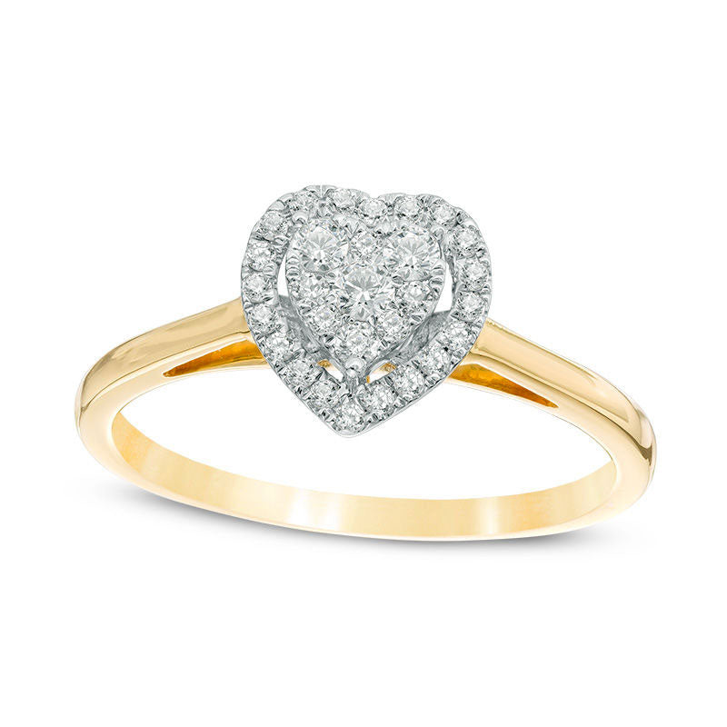 Image of ID 1 025 CT TW Composite Natural Diamond Heart Frame Promise Ring in Solid 10K Yellow Gold
