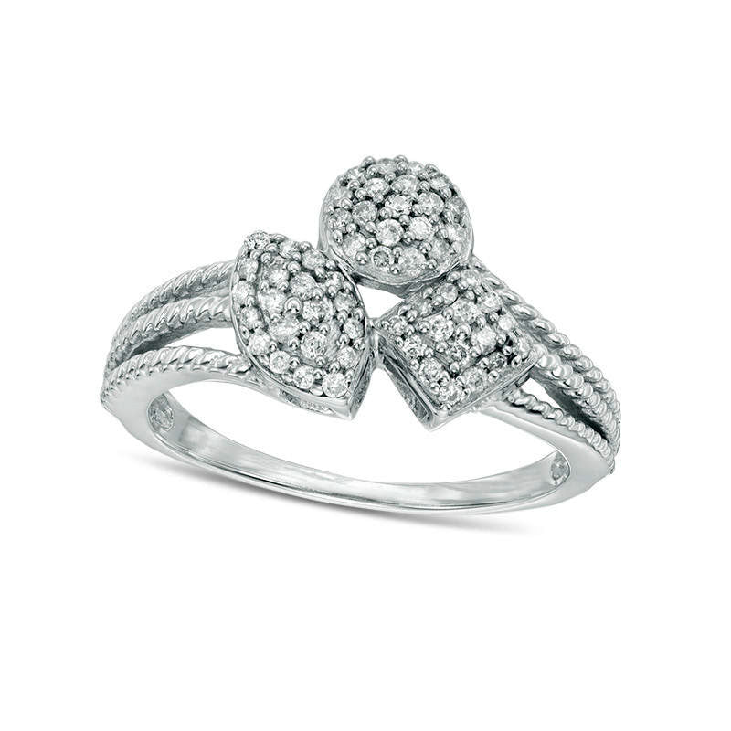 Image of ID 1 025 CT TW Composite Natural Diamond Multi-Shape Split Shank Ring in Solid 10K White Gold