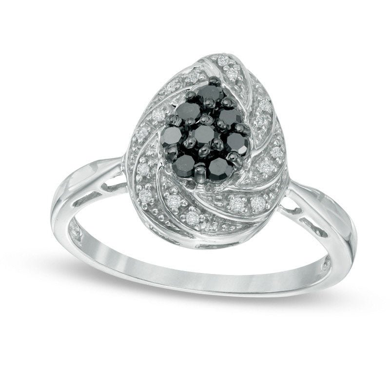 Image of ID 1 025 CT TW Enhanced Black and White Composite Natural Diamond Teardrop Swirl Frame Ring in Sterling Silver