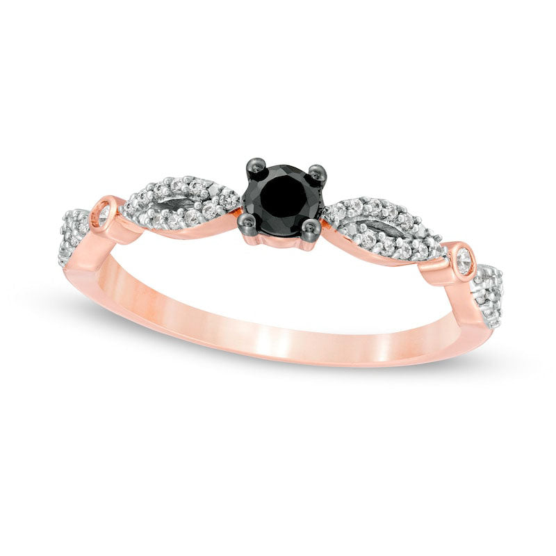 Image of ID 1 025 CT TW Enhanced Black and White Natural Diamond Alternating Marquise Promise Ring in Solid 10K Rose Gold