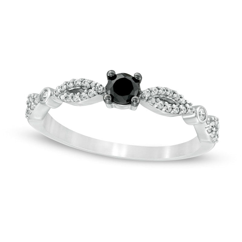 Image of ID 1 025 CT TW Enhanced Black and White Natural Diamond Alternating Marquise Promise Ring in Solid 10K White Gold