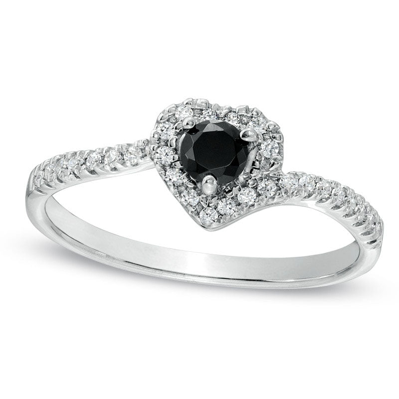 Image of ID 1 025 CT TW Enhanced Black and White Natural Diamond Heart Frame Promise Ring in Solid 10K White Gold
