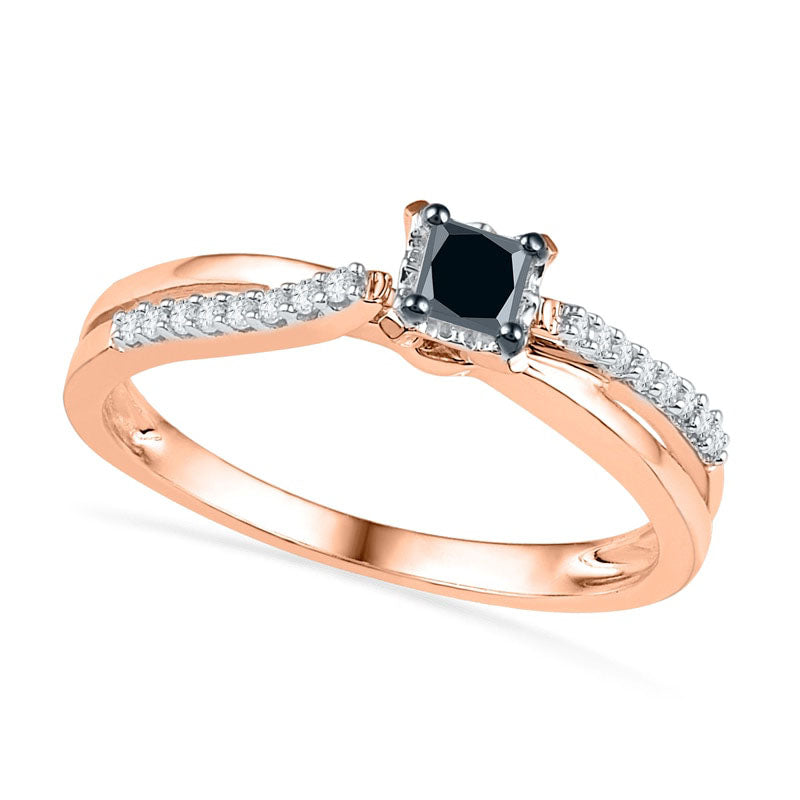 Image of ID 1 025 CT TW Enhanced Black and White Natural Diamond Split Shank Promise Ring in Solid 10K Rose Gold
