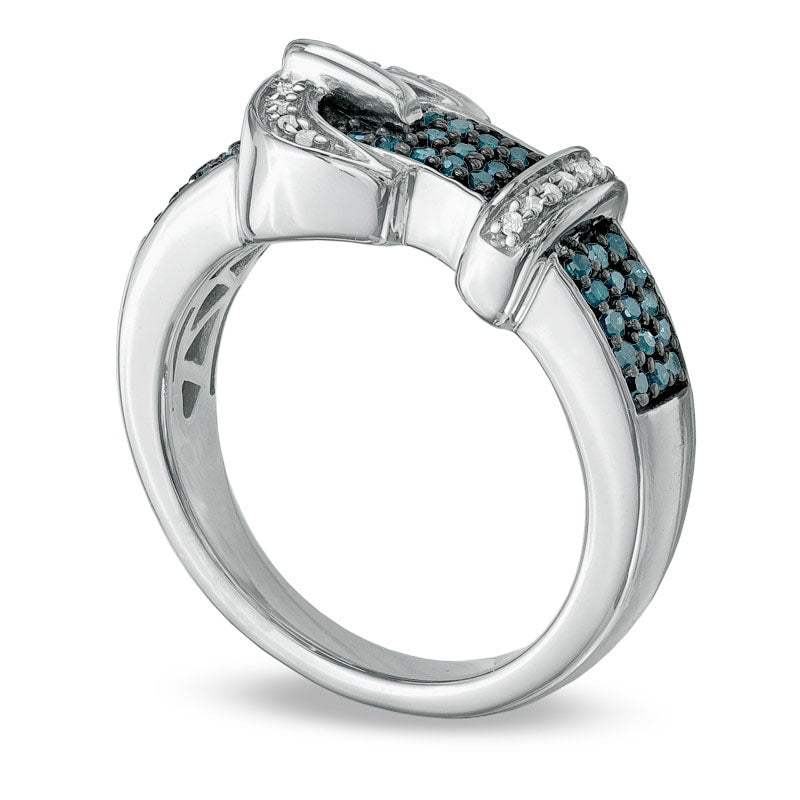 Image of ID 1 025 CT TW Enhanced Blue and White Natural Diamond Buckle Ring in Sterling Silver