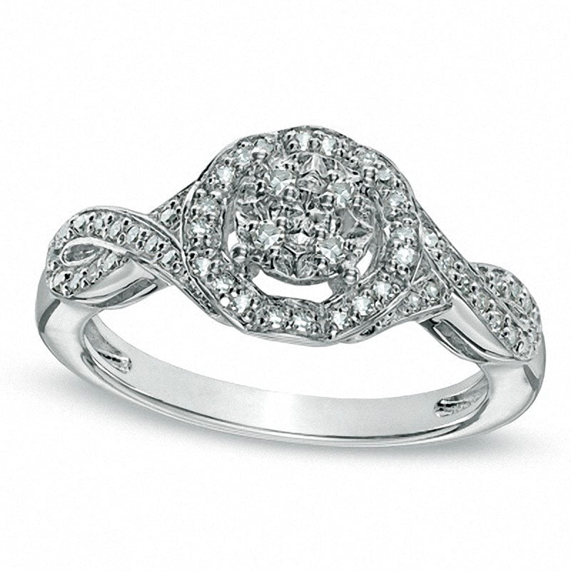 Image of ID 1 025 CT TW Natural Diamond Cluster Twist Shank Promise Ring in Sterling Silver